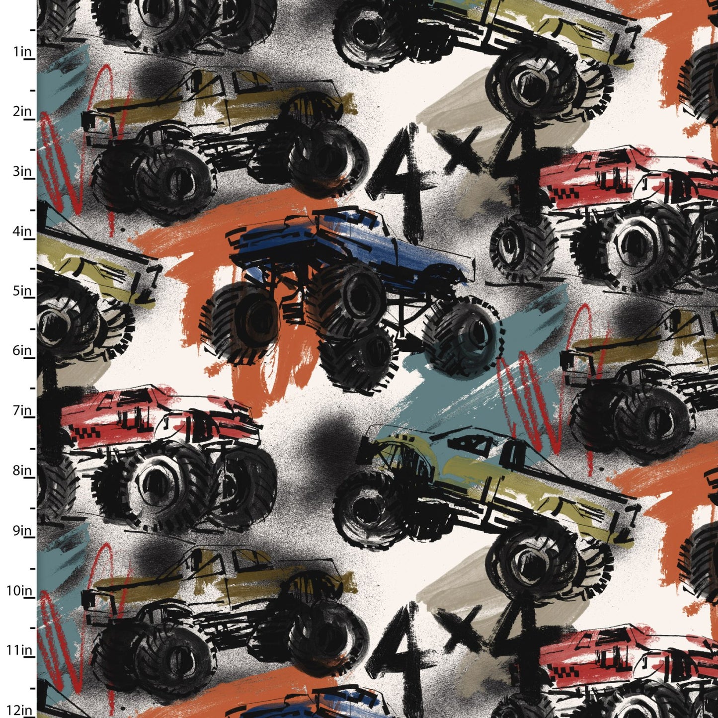 Mash The Throttle Fabric - Monster Trucks