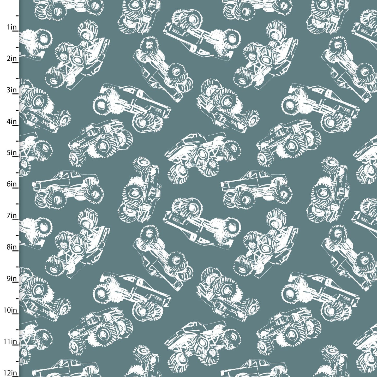 Mash The Throttle Fabric - Monster Trucks in Blue