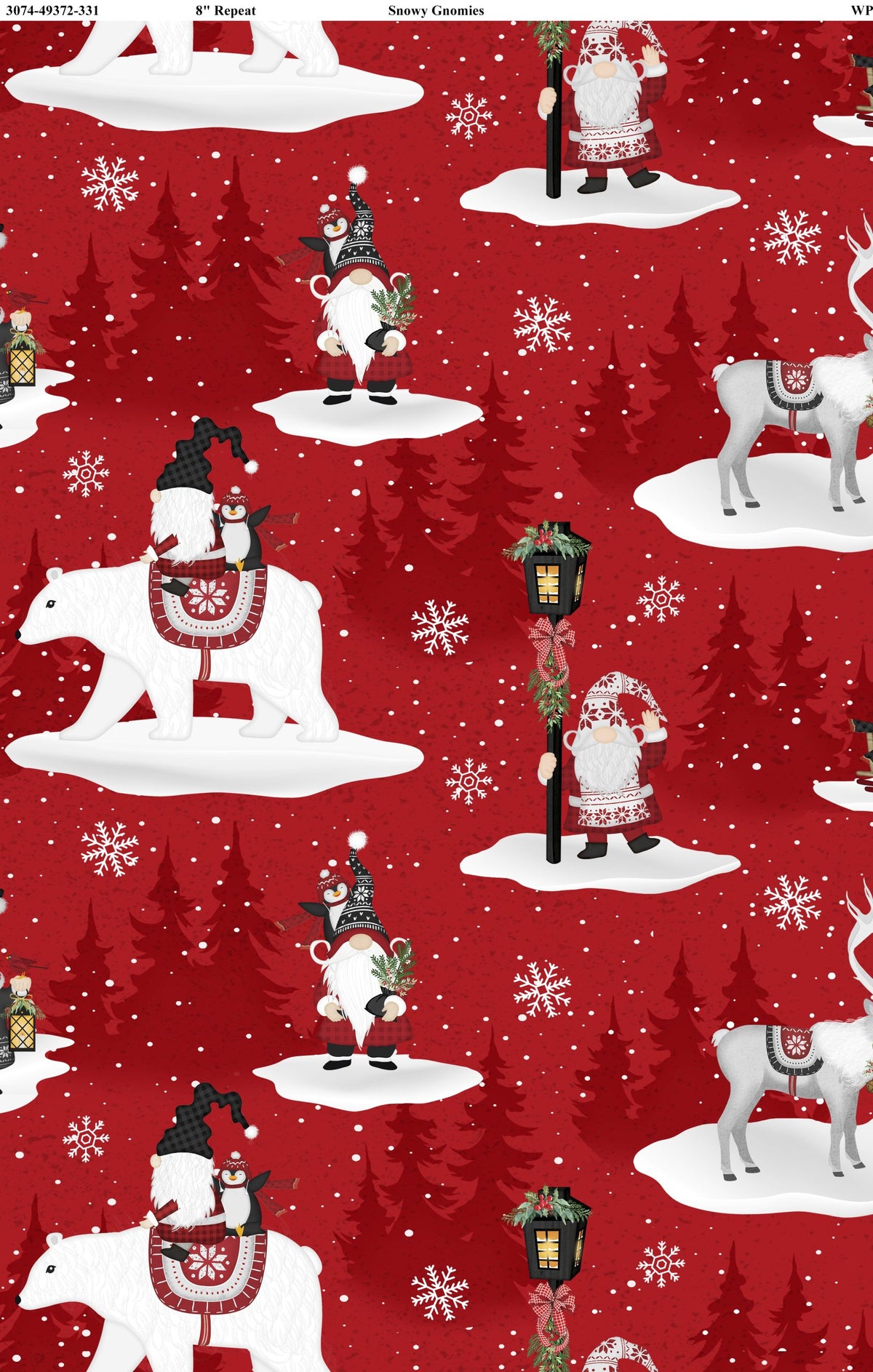 Snowy Gnomies || Wilmington Prints || Polar Bears Red