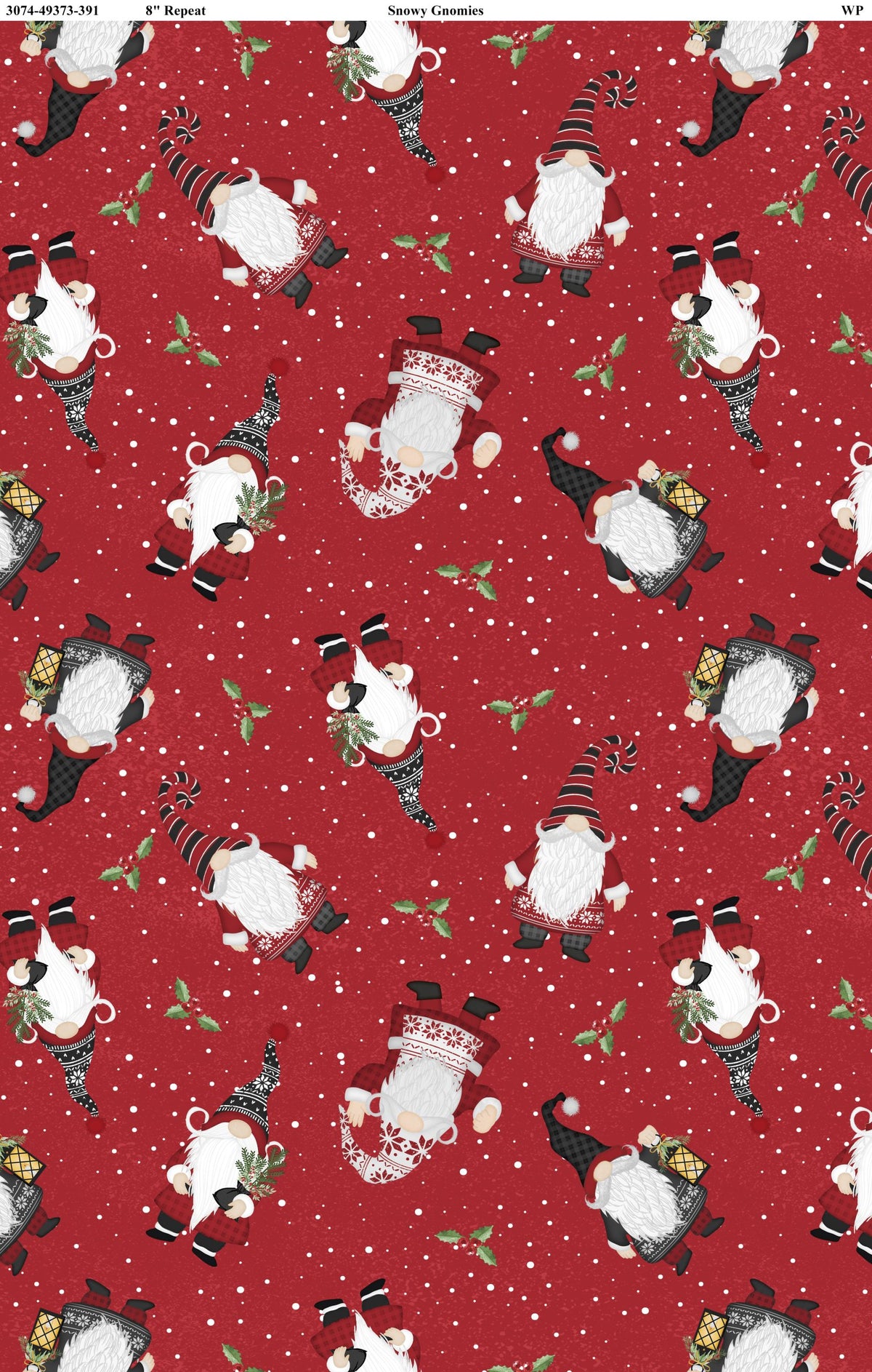 Snowy Gnomies || Wilmington Prints || Scattered Gnomes Red