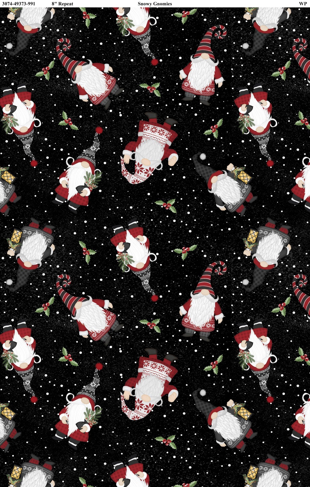 Snowy Gnomies || Wilmington Prints || Scattered Gnomes Black
