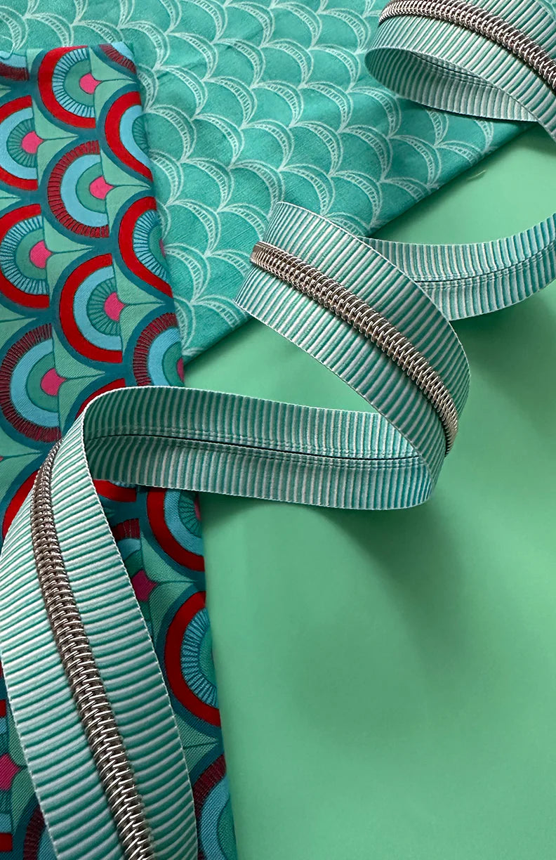 Aqua Stripe Zipper Tape - 3 Yards