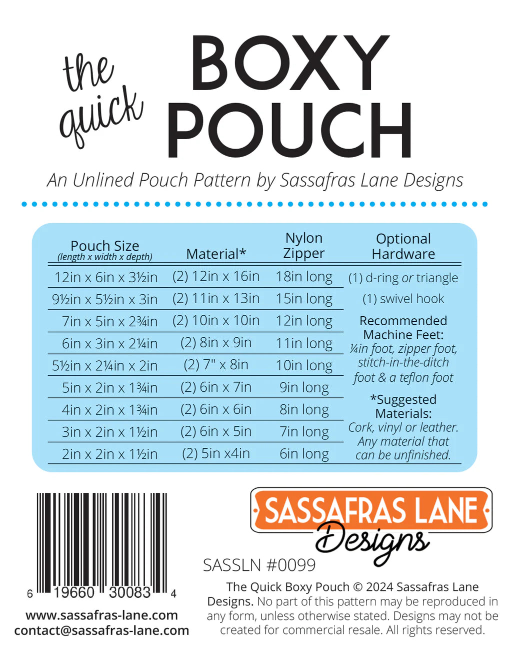 The Quick Boxy Pouch Pattern - Sassafras Lane Designs