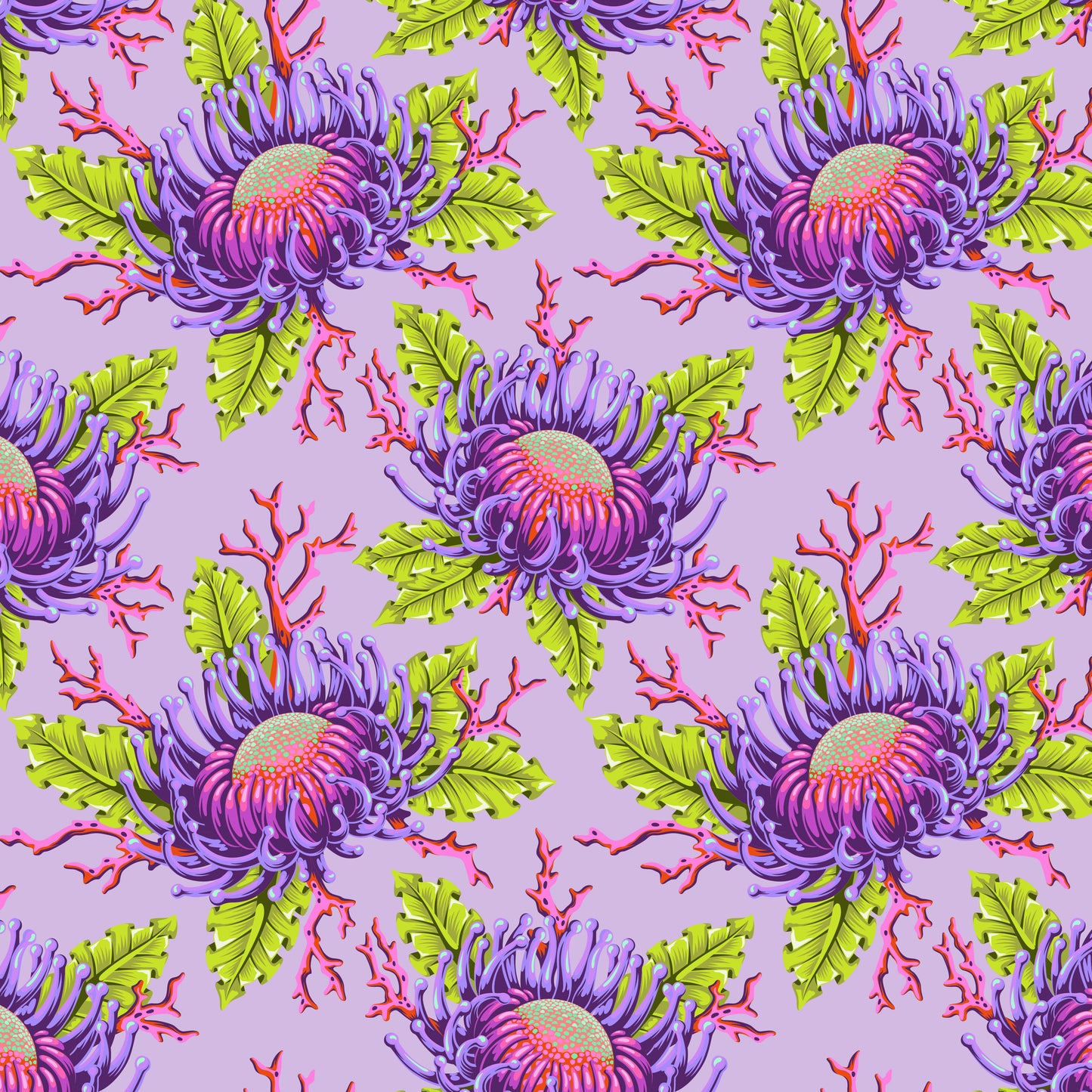 Tula Pink's Floral Reef Fabrics || Friends & Anemones Ultraviolet || Preorder, Ships May 2025