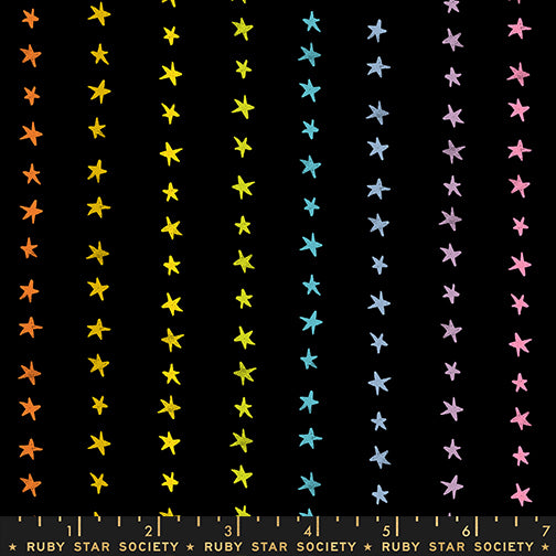 Daisy Days Fabrics || Alexia Abegg for Ruby Star || Starry Stripe Multi On Black