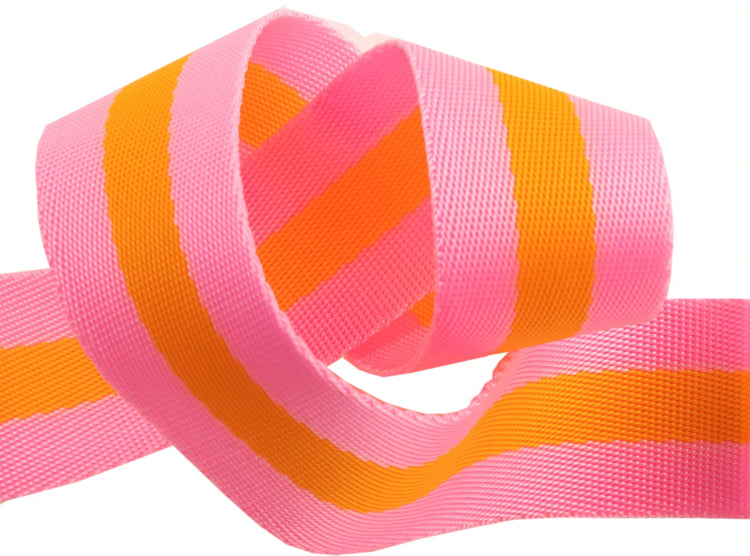 Tula Pink Striped Webbing -1 ½" || 2 yards || Pink/Orange