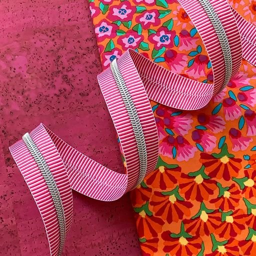 Pink Stripe Zipper Tape - 3 Yards