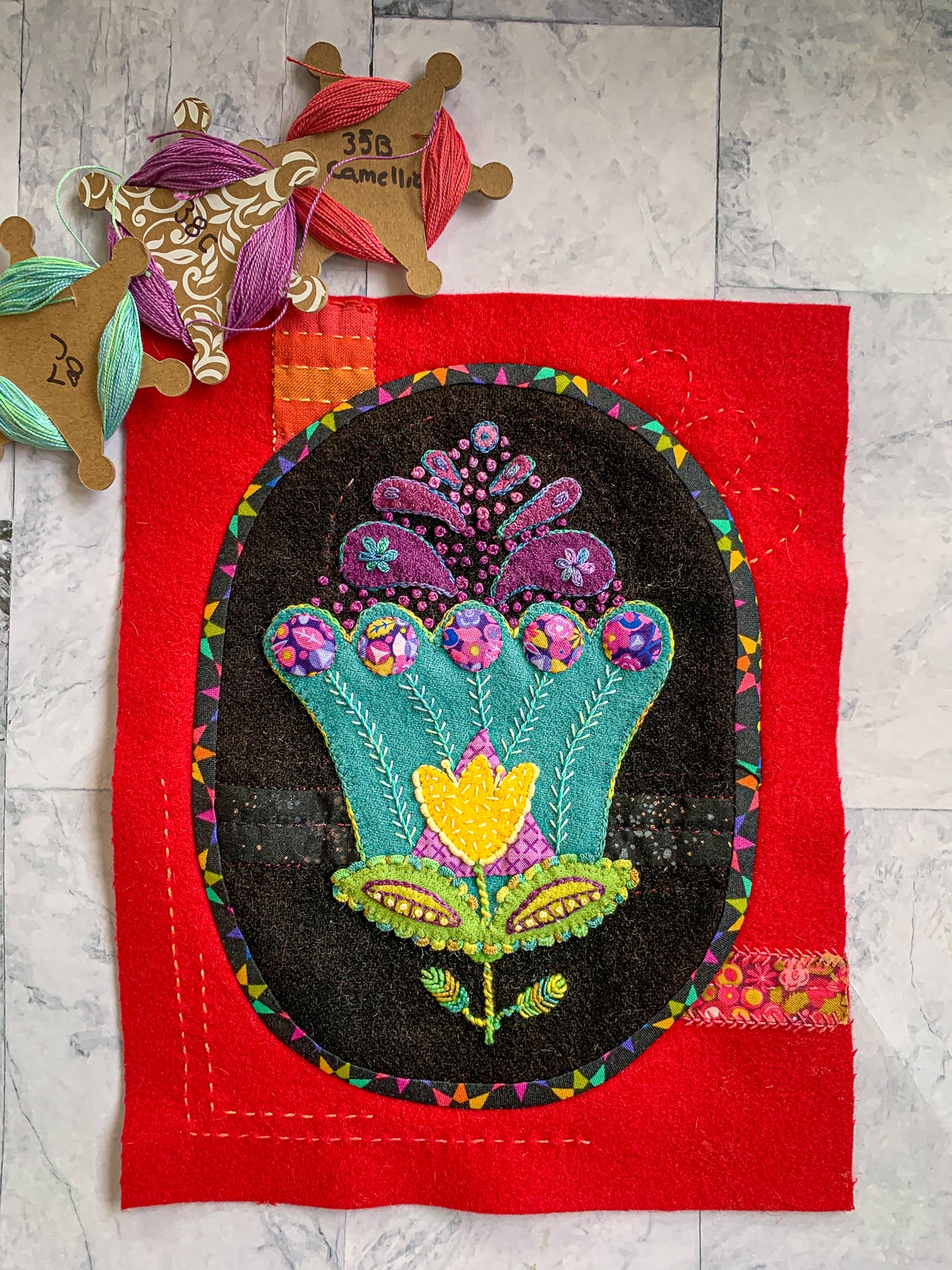 Floral Vignettes Wool Felt Full Quilt