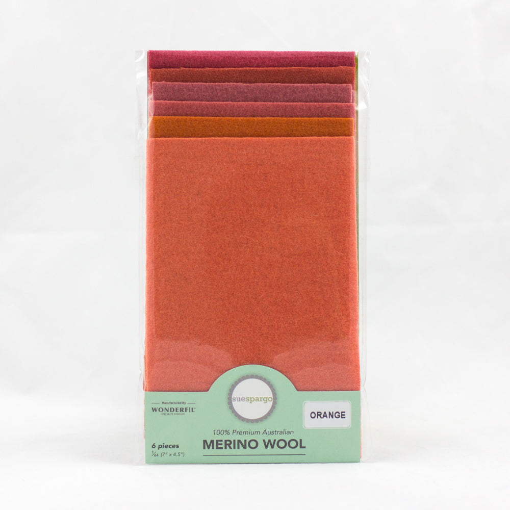 Sue Spargo Wool Fabric - 1/64 WooL Fabric Pack - 7" x 4.5" - Orange