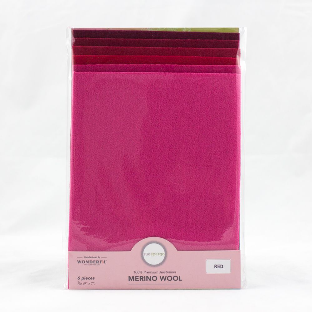 Sue Spargo Wool Fabric - 1/32 Wool Fabric Pack - 9" x 7" - Red