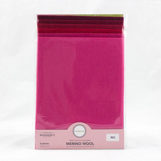 Sue Spargo Wool Fabric - 1/32 Wool Fabric Pack - 9" x 7" - Red