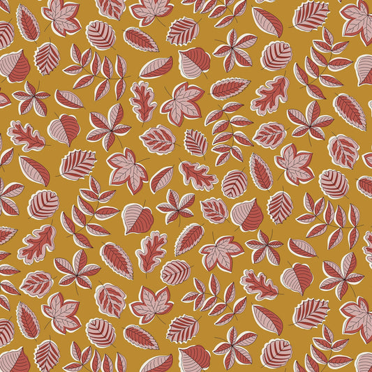 Autumn Woodland Fabric || Liberty of London Quilting Cotton || Leaf Flutter in Mustard