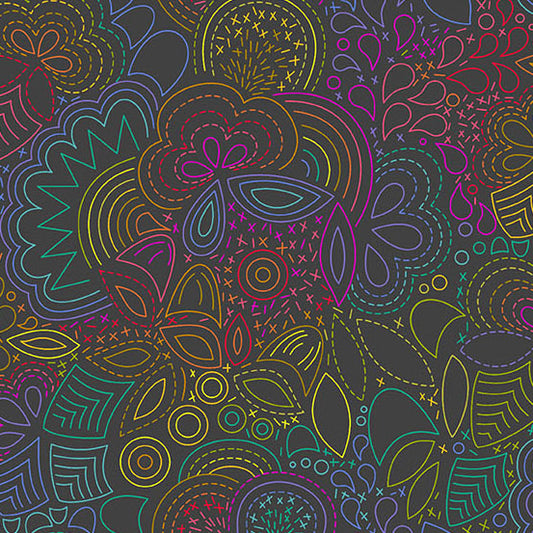 Color Wheel Fabrics by Alison Glass - Night Rainbow Stitched