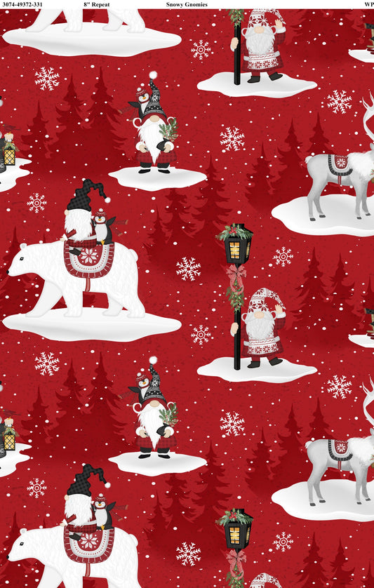 Snowy Gnomies || Wilmington Prints || Polar Bears Red
