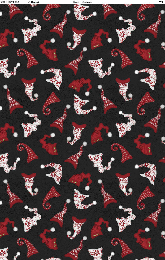 Snowy Gnomies || Wilmington Prints || Scattered Toques Black