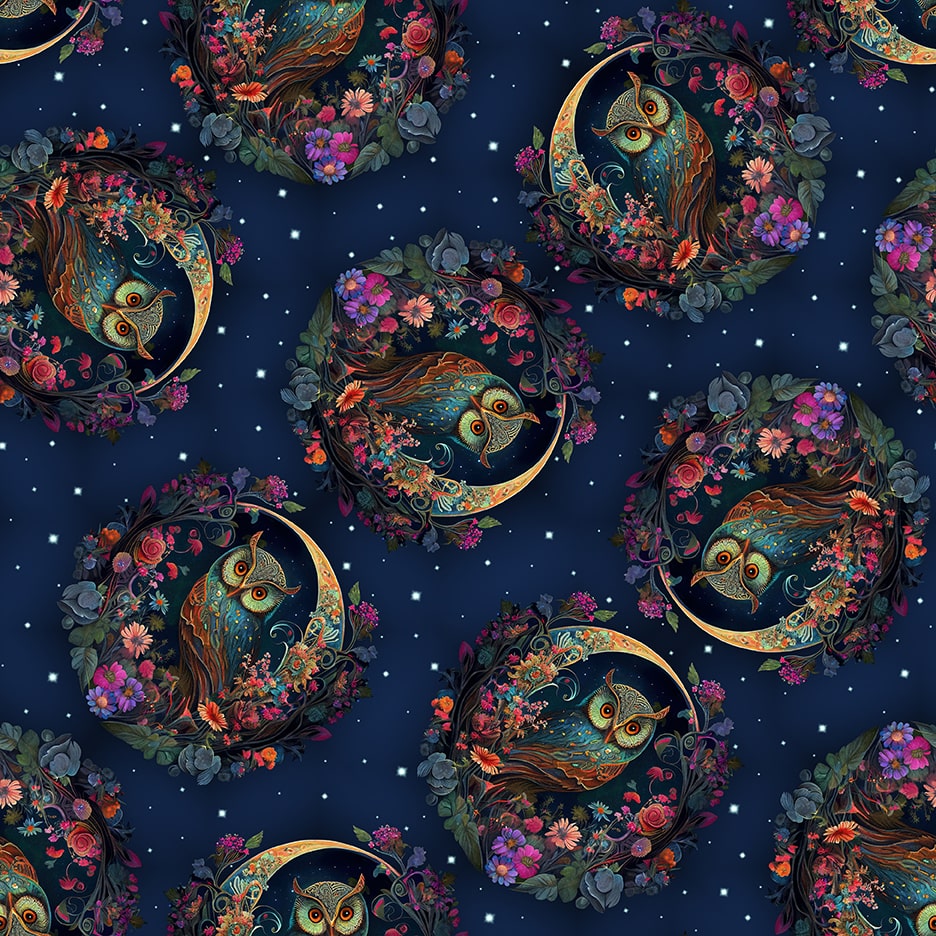 Night Garden Fabric - Blank Quilting - Owls