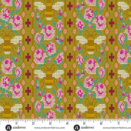Jinny Fabrics || Alison Glass || Beadwork in Olive