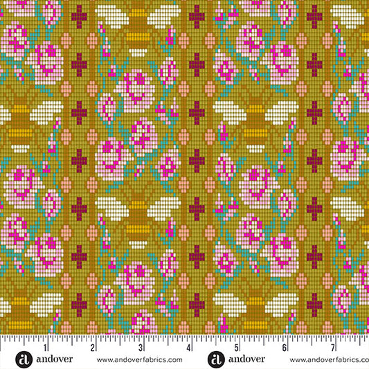 Jinny Fabrics || Alison Glass || Beadwork in Olive