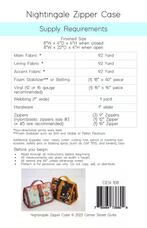 Nightingale Zipper Case || Centre Street Quilts