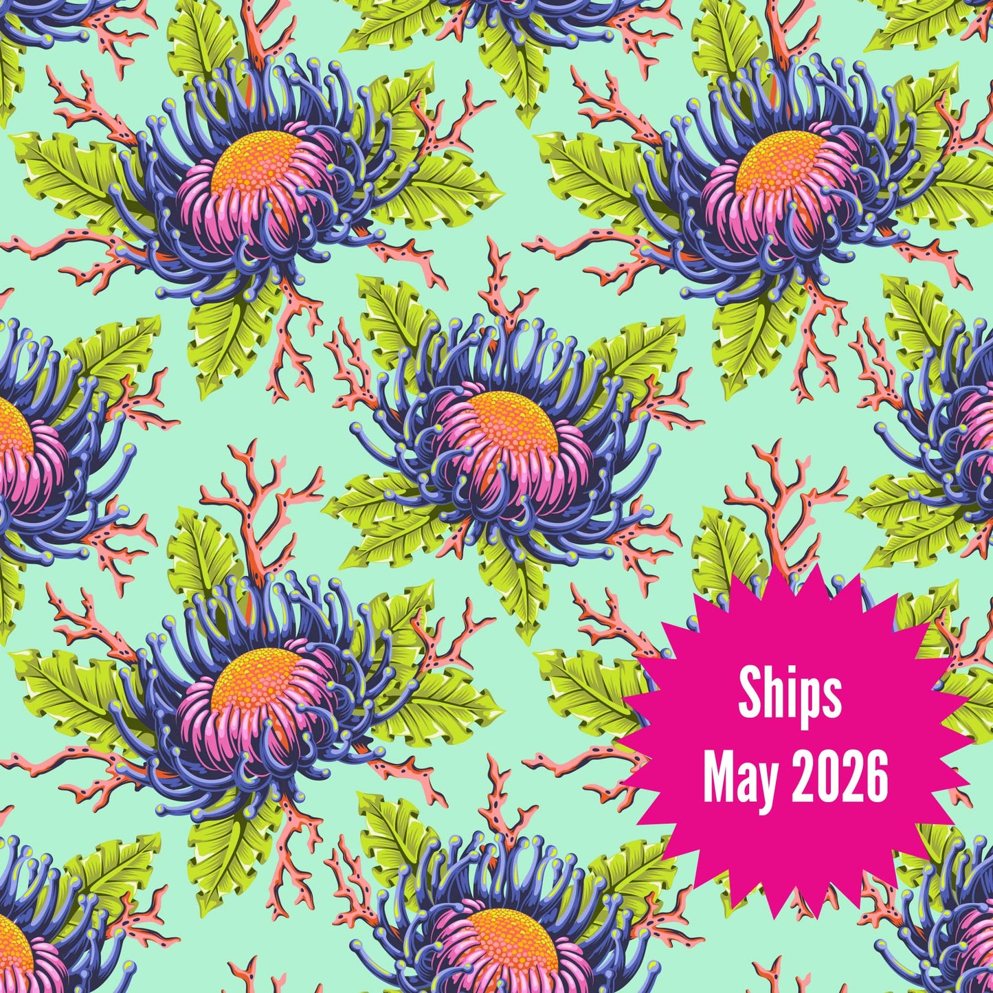Tula Pink's Floral Reef Fabrics || Friends & Anemones Seafoam || Preorder, Ships May 2025