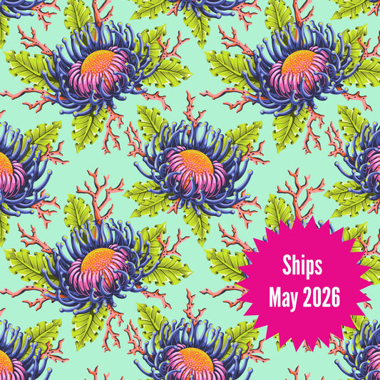 Tula Pink's Floral Reef Fabrics || Friends & Anemones Seafoam || Preorder, Ships May 2025