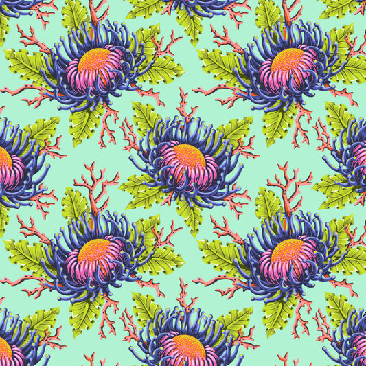 Tula Pink's Floral Reef Fabrics || Friends & Anemones Seafoam