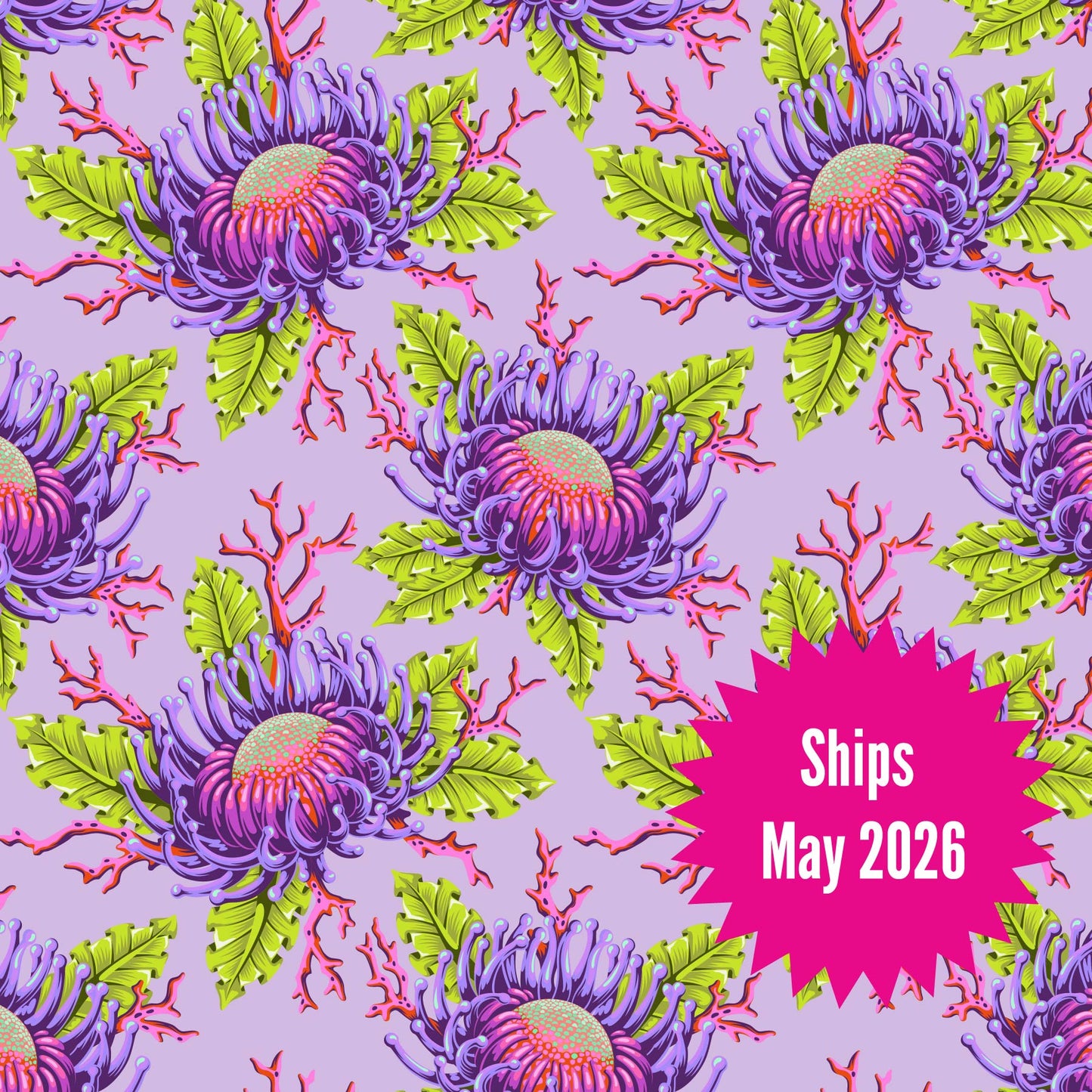 Tula Pink's Floral Reef Fabrics || Friends & Anemones Ultraviolet  || Preorder, Ships May 2025
