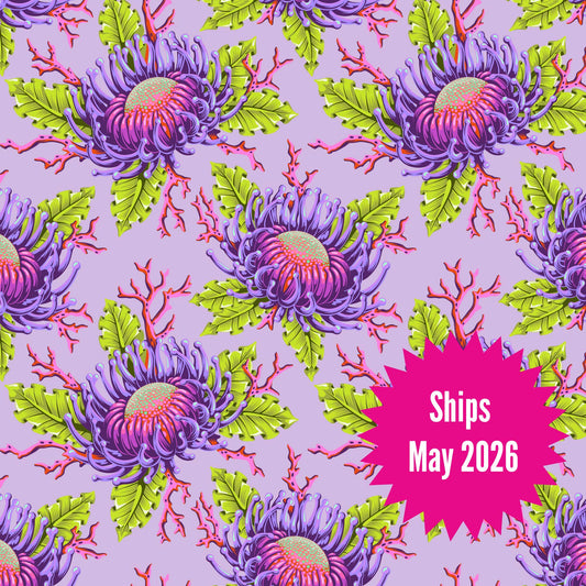 Tula Pink's Floral Reef Fabrics || Friends & Anemones Ultraviolet  || Preorder, Ships May 2025