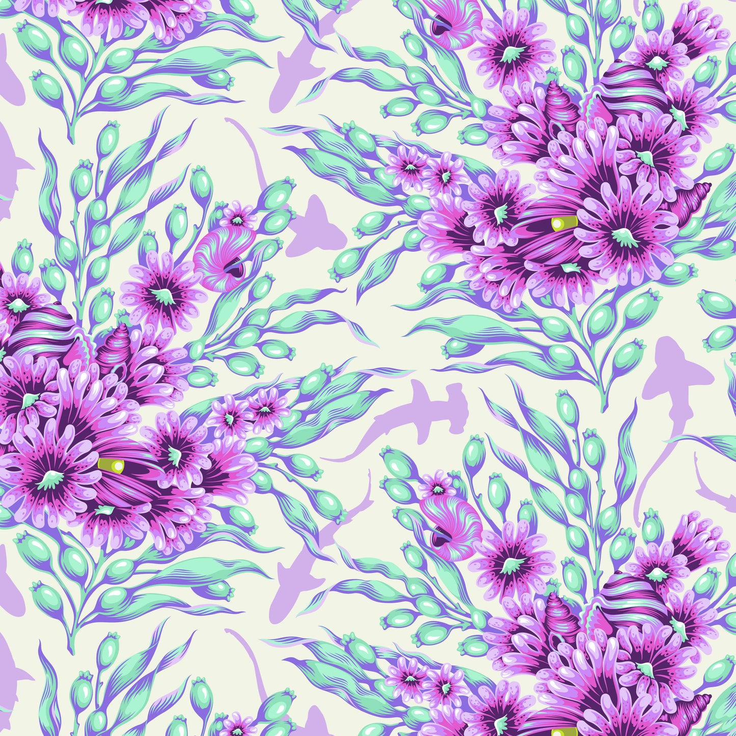 Tula Pink's Floral Reef Fabrics || Shadow Sharks Ultraviolet || Preorder, Ships May 2025