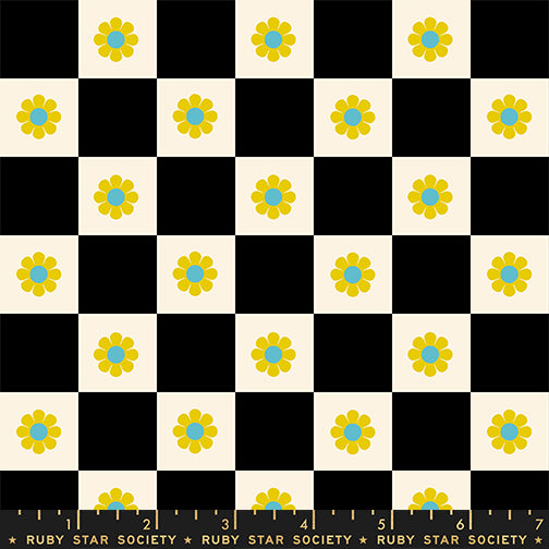 Daisy Days Fabrics || Alexia Abegg for Ruby Star || Flowers Check Black