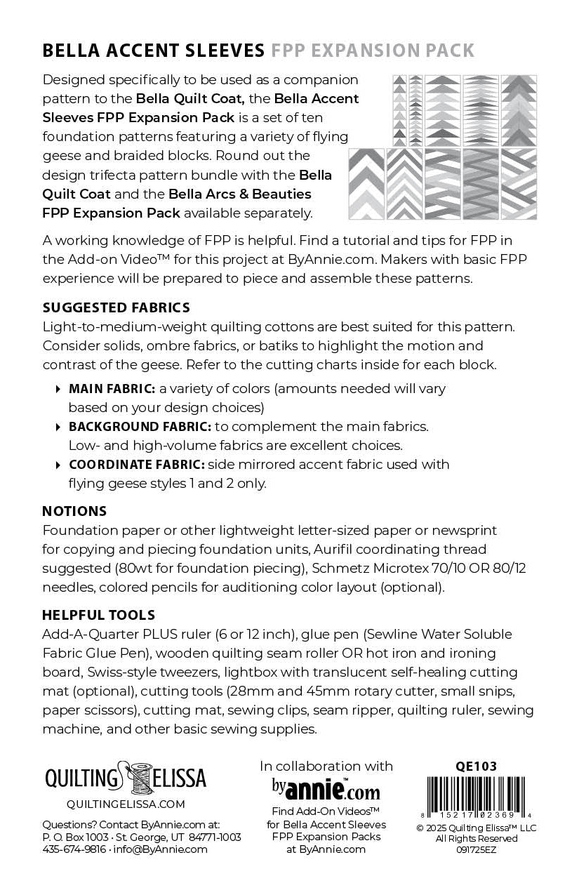 Bella Quilt Coat Accent Sleeves Expansion Pack || Quilting Elissa + By Annie Patterns