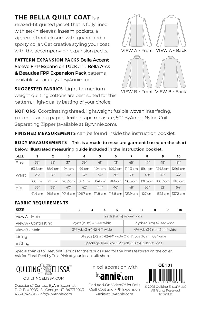 Bella Quilt Coat Pattern || A Quilt Coat in 10 Sizes || Quilting Elissa + By Annie Patterns