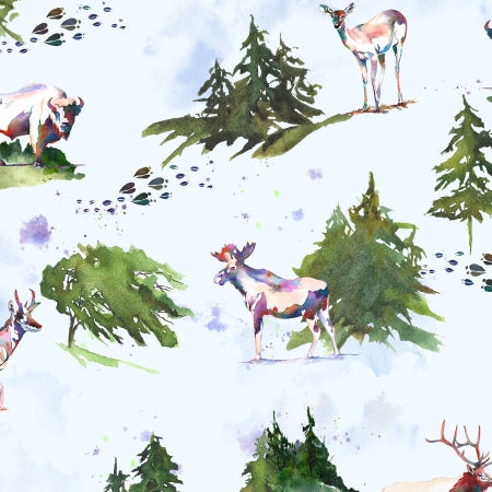 Wild and Wonderful Digital Print Fabric - Tracy Moad - Wherever I May Roam Snow Flurry