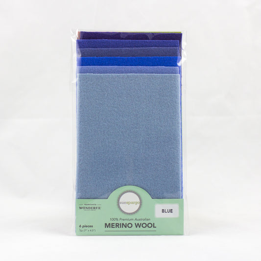 Sue Spargo Wool Fabric - 1/64 WooL Fabric Pack - 7" x 4.5" - Blue
