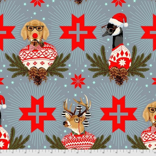 Tula Pink's Holiday Homies Flannel - Buck, Buck, Goose - Blue Spruce
