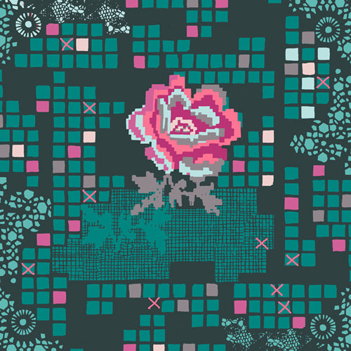 Rose Circuit Teal - Grid Fabric Collection - Katarina Roccella