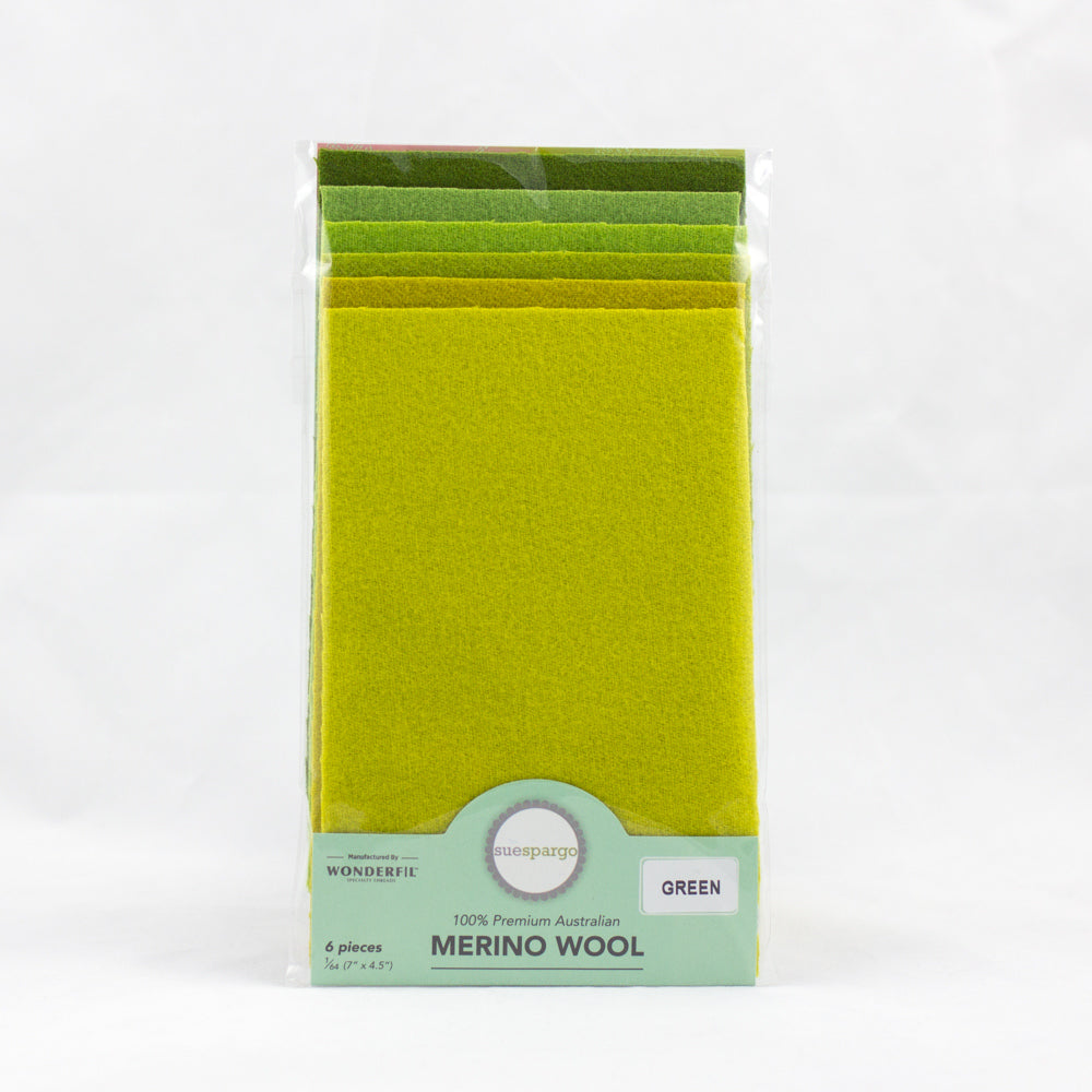 Sue Spargo Wool Fabric - 1/64 WooL Fabric Pack - 7" x 4.5" - Green