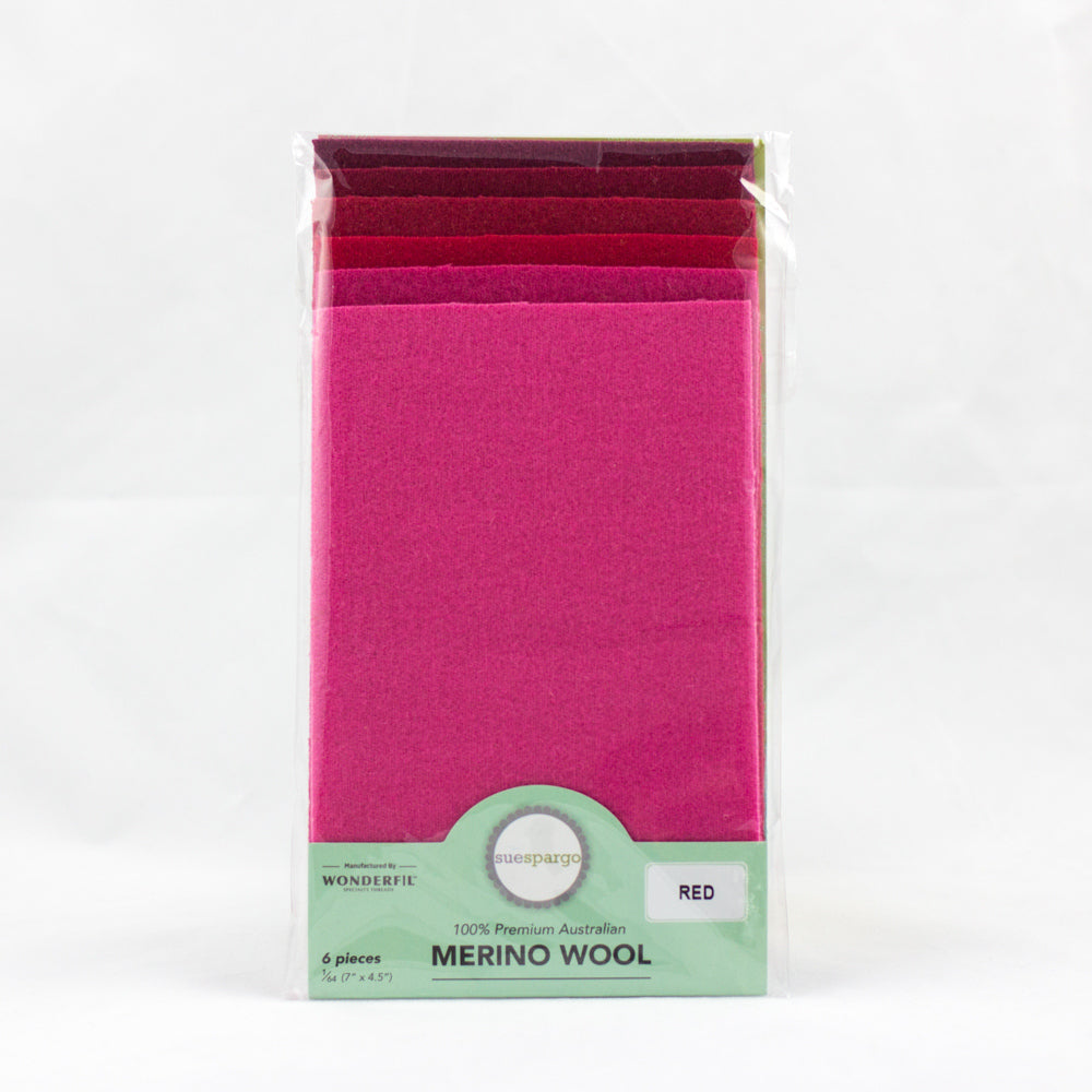 Sue Spargo Wool Fabric - 1/64 WooL Fabric Pack - 7" x 4.5" - Red