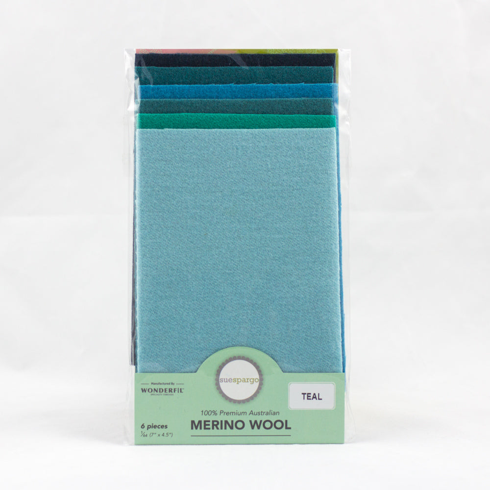 Sue Spargo Wool Fabric - 1/64 WooL Fabric Pack - 7" x 4.5" - Teal