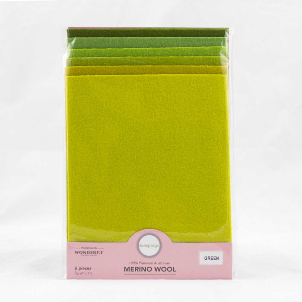 Sue Spargo Wool Fabric - 1/32 Wool Fabric Pack - 9" x 7" - Green
