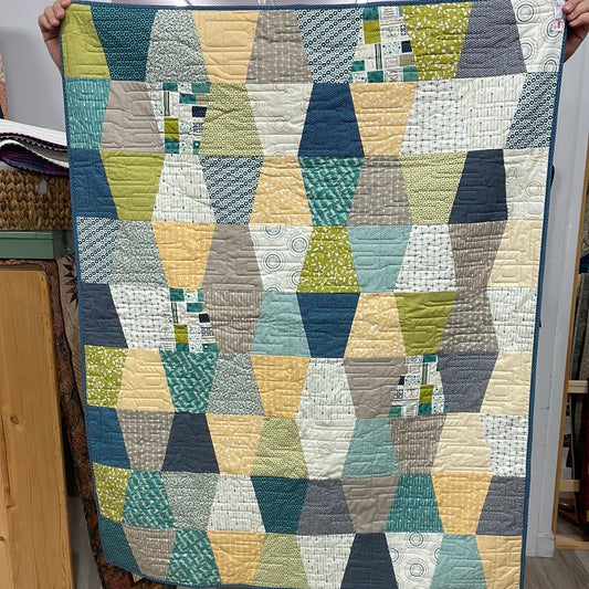 Yellow Green and Blue Tumbler Quilt