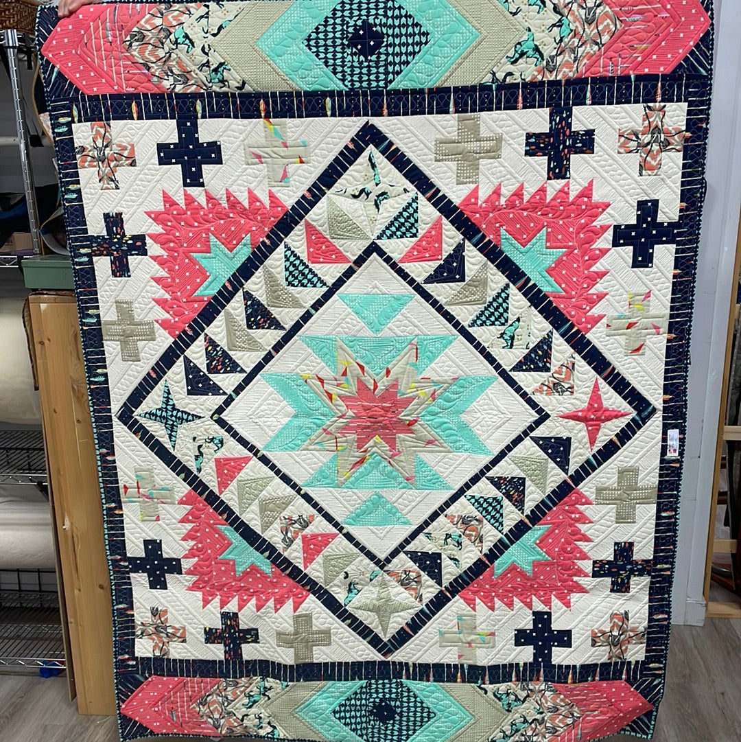 Navy, Coral & Teal Quilt